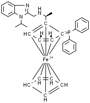 (1S)-1-(Diphenylphosphino)-2-[(1S)-1-[[[1-(1-methylethyl)-1H-benzimidazol-2-yl]methyl]amino]ethyl]ferrocene Structure