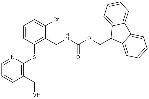 (9H-fluoren-9-yl)methyl (2-bromo-6-((3-(hydroxymethyl)pyridin-2-yl)thio)benzyl)carbamate,2377676-80-5,结构式