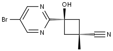 Cyclobutanecarbonitrile, 3-(5-bromo-2-pyrimidinyl)-3-hydroxy-1-methyl-, trans- Struktur