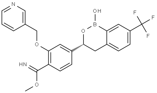 methyl (R)-4-(1-hydroxy-7-(trifluoromethyl)-3,4-dihydro-1H-benzo[c][1,2]oxaborinin-3-yl)-2-(pyridin-3-ylmethoxy)benzimidate Struktur