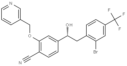 (R)-4-(2-(2-bromo-4-(trifluoromethyl)phenyl)-1-hydroxyethyl)-2-(pyridin-3-ylmethoxy)benzonitrile,2393881-81-5,结构式