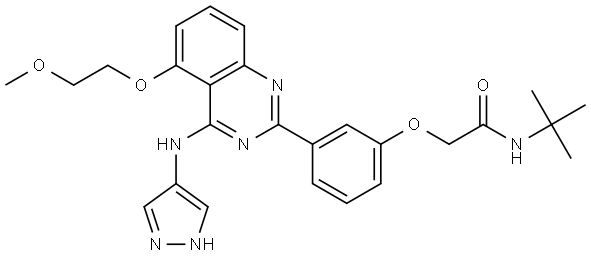 N-tert-butyl-2-[3-[5-(2-methoxyethoxy)-4-(1H-pyrazol-4-ylamino)quinazolin-2-yl]phenoxy]acetamide,2406304-72-9,结构式