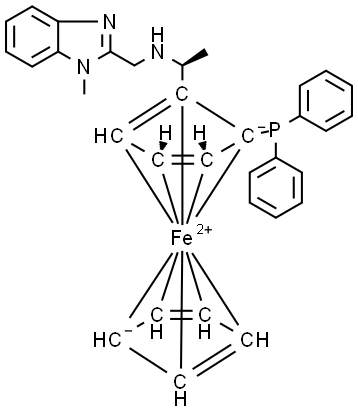 (1S)-1-(Diphenylphosphino)-2-[(1S)-1-[[(1-methyl-1H-benzimidazol-2-yl)methyl]amino]ethyl]ferrocene Structure