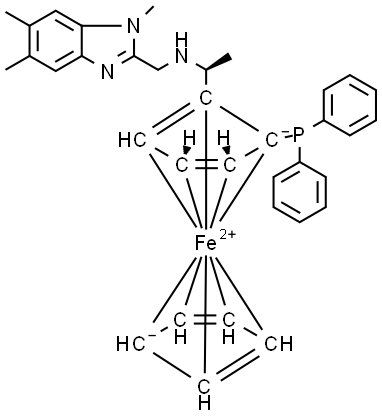 (1S)-1-(Diphenylphosphino)-2-[(1S)-1-[[(1,5,6-trimethyl-1H-benzimidazol-2-yl)methyl]amino]ethyl]ferrocene Struktur