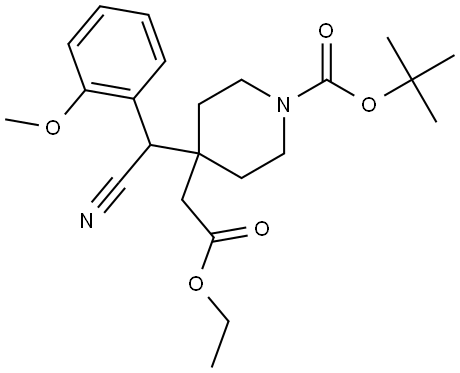 tert-butyl 4-(cyano(2-methoxyphenyl)methyl)-4-(2-ethoxy-2-oxoethyl)piperidine-1-carboxylate 结构式