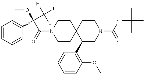 tert-butyl (R)-1-(2-methoxyphenyl)-9-((R)-3,3,3-trifluoro-2-methoxy-2-phenylpropanoyl)-3,9-diazaspiro[5.5]undecane-3-carboxylate 结构式