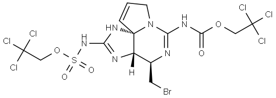 2415077-74-4 2,2,2-trichloroethyl ((3aS,4R,10aR)-4-(bromomethyl)-6-(((2,2,2-trichloroethoxy)carbonyl)imino)-3a,4,5,6-tetrahydro-1H,8H-pyrrolo[1,2-c]purin-2(3H)-ylidene)sulfamate