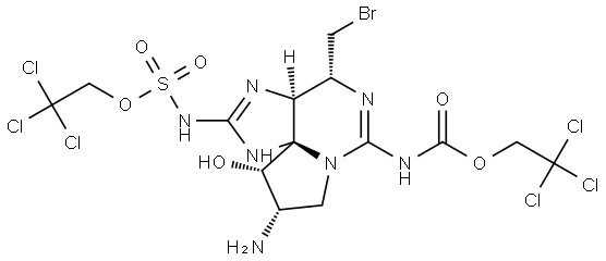 2,2,2-trichloroethyl ((3aS,4R,9S,10S,10aS)-9-amino-4-(bromomethyl)-10-hydroxy-6-(((2,2,2-trichloroethoxy)carbonyl)imino)hexahydro-1H,8H-pyrrolo[1,2-c]purin-2(3H)-ylidene)sulfamate,2415077-76-6,结构式