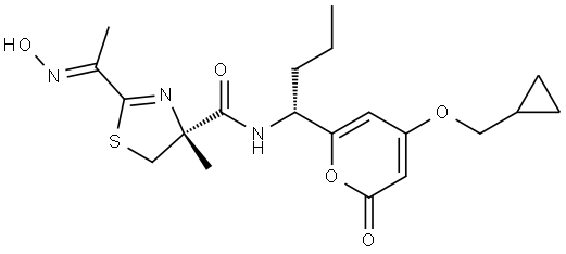 4-Thiazolecarboxamide, N-[(1R)-1-[4-(cyclopropylmethoxy)-2-oxo-2H-pyran-6-yl]butyl]-4,5-dihydro-2-[(1E)-1-(hydroxyimino)ethyl]-4-methyl-, (4R)-|