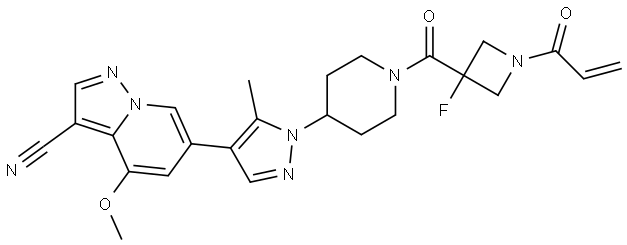 6-(1-(1-(1-acryloyl-3-fluoroazetidine-3-carbonyl)piperidin-4-yl)-5-methyl-1H-pyrazol-4-yl)-4-methoxypyrazolo[1,5-a]pyridine-3-carbonitrile Structure