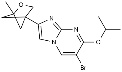 6-bromo-7-isopropoxy-2-(1-methyl-2-oxabicyclo[2.1.1]hexan-4-yl)imidazo[1,2-a]pyrimidine 化学構造式