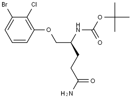 tert-butyl (S)-(5-amino-1-(3-bromo-2-chlorophenoxy)-5-oxopentan-2-yl)carbamate 结构式
