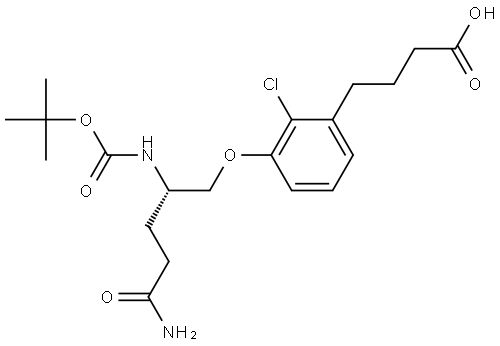 (S)-4-(3-((5-amino-2-((tert-butoxycarbonyl)amino)-5-oxopentyl)oxy)-2-chlorophenyl)butanoic acid 化学構造式