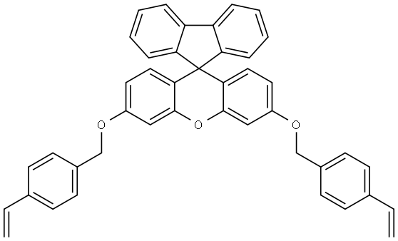3′,6′-Bis[(4-ethenylphenyl)methoxy]spiro[9H-fluorene-9,9′-[9H]xanthene 化学構造式