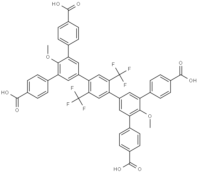 5',5'''-bis(4-carboxyphenyl)-4''',6'-dimethoxy-2'',5''-bis(trifluoromethyl)-[1,1':3',1'':4'',1''':3''',1''''-quinquephenyl]-4,4''''-dicarboxylic acid Structure