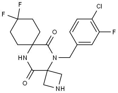 5-(4-chloro-3-fluorobenzyl)-10,10-difluoro-2,5,13-triazadispiro[3.2.57.24]tetradecane-6,14-dione,2566831-02-3,结构式