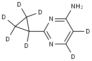 2-(cyclopropyl-d5)pyrimidin-5,6-d2-4-amine 结构式