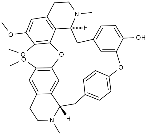 16H-1,24:6,9-Dietheno-11,15-metheno-2H-pyrido[2',3':17,18][1,11]dioxacycloeicosino[2,3,4-ij]isoquinolin-12-ol, 3,4,4a,5,16a,17,18,19-octahydro-21,22,26-trimethoxy-4,17-dimethyl-, (4aS,16aS)-,26137-45-1,结构式