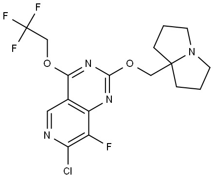 7-chloro-8-fluoro-2-((tetrahydro-1H-pyrrolizin-7a(5H)-yl)methoxy)-4-(2,2,2- trifluoroethoxy)pyrido[4,3-d]pyrimidine 结构式