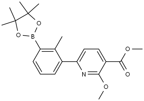 3-Pyridinecarboxylic acid, 2-methoxy-6-[2-methyl-3-(4,4,5,5-tetramethyl-1,3,2-dioxaborolan-2-yl)phenyl]-, methyl ester 化学構造式