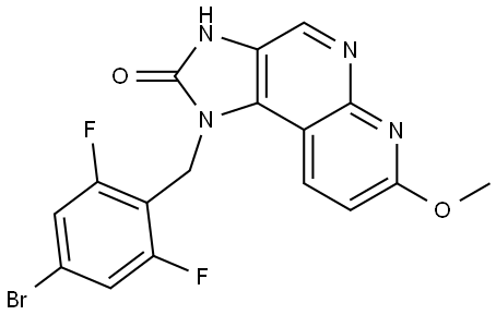 1-(4-溴-2,6-二氟苄基)-7-甲氧基-1,3-二氢-2H-咪唑并[4,5-C][1,8]萘啶-2-酮 结构式