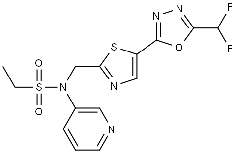 N-[[5-[5-(二氟甲基)-1,3,4-噁二唑-2-基]噻唑-2-基]甲基]-N-(3-吡啶基)乙磺酰胺, 2653254-34-1, 结构式