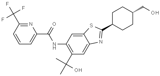 N-(2-(trans-4-(Hydroxymethyl)cyclohexyl)-5-(2-hydroxypropan-2-yl)benzo[d]thiazol-6-yl)-6-(trifluoromethyl)picolinamide,2654055-59-9,结构式