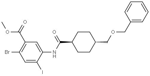Methyl 5-(trans-4-((Benzyloxy)methyl)cyclohexane-1-carboxamido)-2-bromo-4-iodobenzoate 结构式