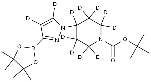 tert-butyl 4-(3-(4,4,5,5-tetramethyl-1,3,2-dioxaborolan-2-yl)-1H-pyrazol-1-yl-4,5-d2)piperidine-1-carboxylate-2,2,3,3,4,5,5,6,6-d9 Structure