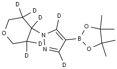 1-(tetrahydro-2H-pyran-4-yl-3,3,4,5,5-d5)-4-(4,4,5,5-tetramethyl-1,3,2-dioxaborolan-2-yl)-1H-pyrazole-3,5-d2 结构式