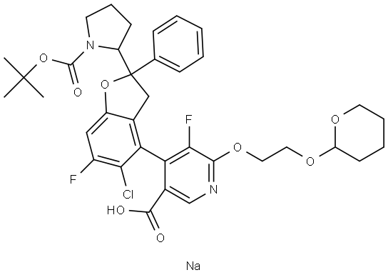 2714590-04-0 sodium 4-((2S)-2-((S)-1-(tert-butoxycarbonyl)pyrrolidin-2-yl)-5-chloro-6-fluoro-2-phenyl-2,3-dihydrobenzofuran-4-yl)-5-fluoro-6-(2-((tetrahydro-2H-pyran-2-yl)oxy)ethoxy)nicotinate