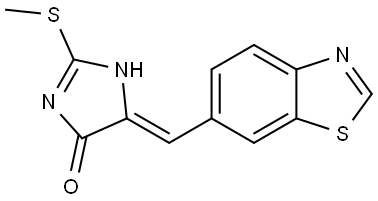 (Z)-5-(benzo[d]thiazol-6-ylmethylene)-2-(methylthio)-3,5-dihydro-4H-imidazol-4-one 化学構造式