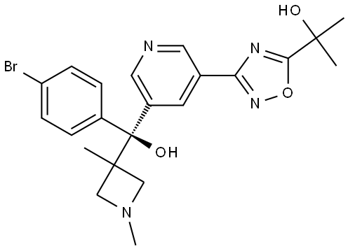 (R)-2-(3-(5-((4-bromophenyl)(1,3-dimethylazetidin-3-yl)(hydroxy)methyl)pyridin-3-yl)-1,2,4-oxadiazol-5-yl)propan-2-ol,2737278-45-2,结构式