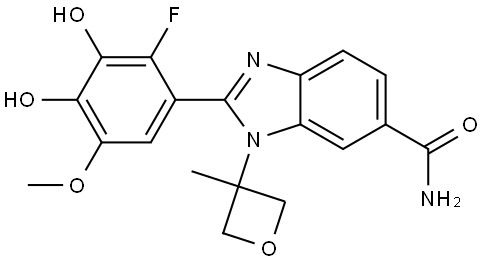 1H-Benzimidazole-6-carboxamide, 2-(2-fluoro-3,4-dihydroxy-5-methoxyphenyl)-1-(3-methyl-3-oxetanyl)- Structure