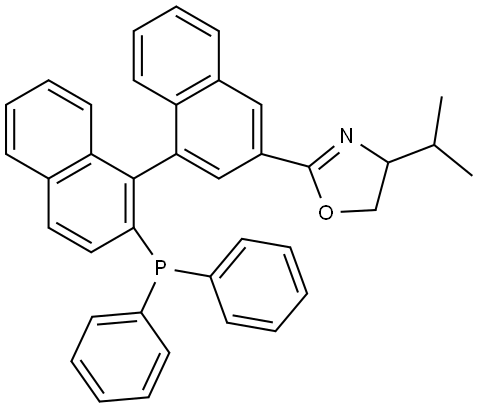 (S)-2-((R)-2'-(Diphenylphosphanyl)-[1,1'-binaphthalen]-3-yl)-4-isopropyl-4,5-dihydrooxazole Structure