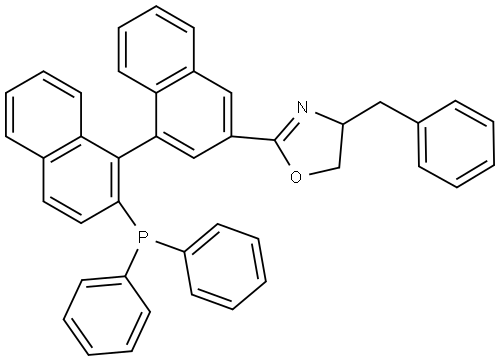 (S)-4-Benzyl-2-((R)-2'-(diphenylphosphanyl)-[1,1'-binaphthalen]-3-yl)-4,5-dihydrooxazole Struktur