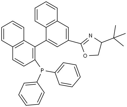 (R)-4-(tert-Butyl)-2-((R)-2'-(diphenylphosphanyl)-[1,1'-binaphthalen]-3-yl)-4,5-dihydrooxazole Structure