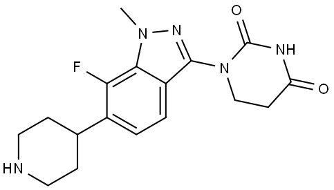 1-(7-fluoro-1-methyl-6-(piperidin-4-yl)-1H-indazol-3-yl)dihydropyrimidine-2,4(1H,3H)-dione,2760850-46-0,结构式