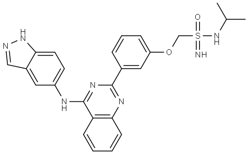 1-(3-(4-((1H-吲唑-5-基)氨基)喹唑啉-2-基)苯氧基)-N-异丙基甲烷磺酸基NIMID酰胺 结构式