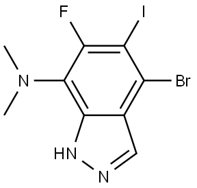 4-bromo-6-fluoro-5-iodo-N,N-dimethyl-1H-indazol-7-amine 结构式