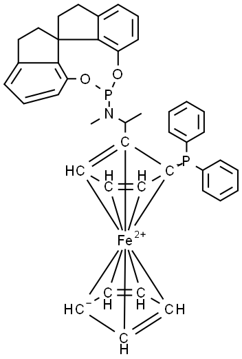 (1S)-1-(二苯基膦基)-2-[(1S”-1-[甲基[(11AR)-10,11,12,13-四氢二茚并[7,1-DE:1′,7′-FG][1,3,2]二氧膦-5-基]氨基]乙基]二茂铁 结构式