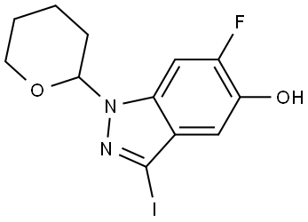 1H-Indazol-5-ol, 6-fluoro-3-iodo-1-(tetrahydro-2H-pyran-2-yl)- Struktur