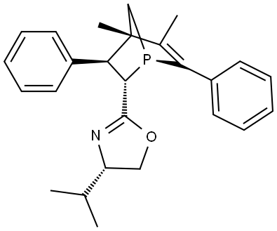Oxazole, 2-[(1R,2S,3S,4S)-4,5-dimethyl-3,6-diphenyl-1-phosphabicyclo[2.2.1]hept-5-en-2-yl]-4,5-dihydro-4-(1-methylethyl)-, (4S)- Struktur