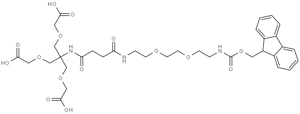 19,19-bis((carboxymethoxy)methyl)-1-(9H-fluoren-9-yl)-3,14,17-trioxo-2,7,10,21-tetraoxa-4,13,18-triazatricosan-23-oic acid Struktur