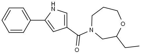 (2-乙基-1,4-氧氮杂环庚烷-4-基)(5-苯基-1H-吡咯-3-基)甲酮 结构式