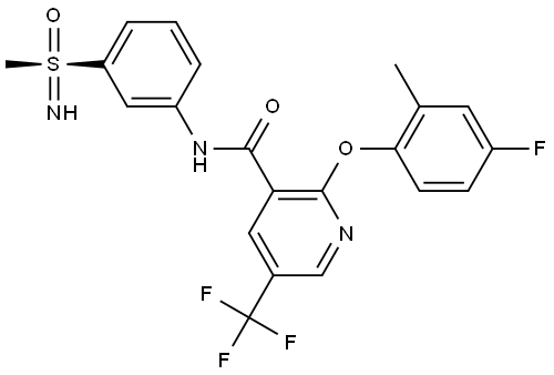 (R)-2-(4-氟-2-甲基苯氧基)-N-(3-(S-甲基磺酰亚胺基)苯基)-5-(三氟甲基)烟酰胺,2834106-06-6,结构式