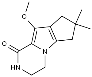 9-methoxy-7,7-dimethyl-3,4,7,8-tetrahydro-2H-cyclopenta[4,5]pyrrolo[1,2-a]pyrazin-1(6H)-one Struktur
