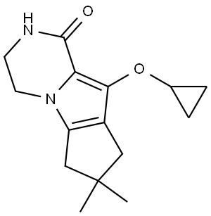 9-cyclopropoxy-7,7-dimethyl-3,4,7,8-tetrahydro-2H-cyclopenta[4,5]pyrrolo[1,2-a]pyrazin-1(6H)-one Struktur