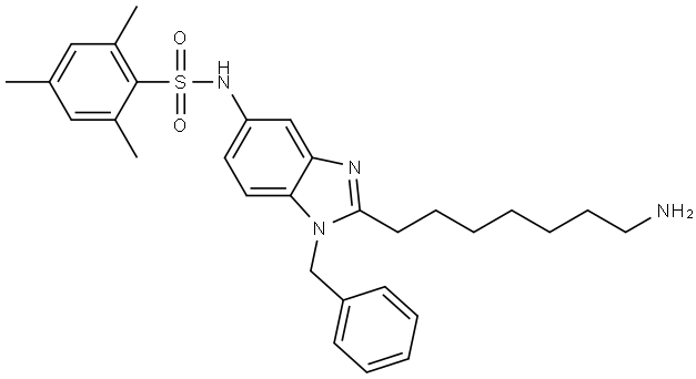 Benzenesulfonamide, N-[2-(7-aminoheptyl)-1-(phenylmethyl)-1H-benzimidazol-5-yl]-2,4,6-trimethyl- Structure