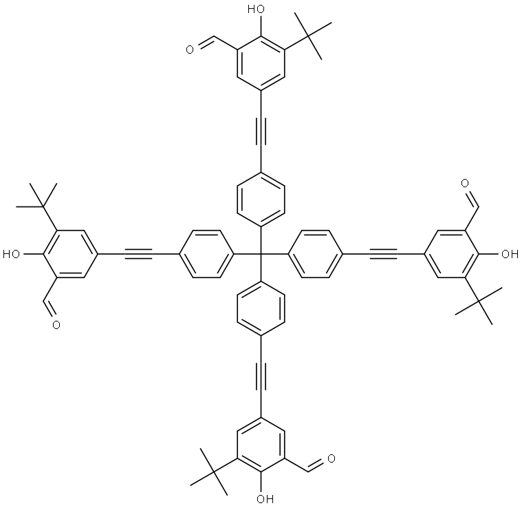 5,5',5'',5'''-((methanetetrayltetrakis(benzene-4,1-diyl))tetrakis(ethyne-2,1-diyl))tetrakis(3-(tertbutyl)-2-hydroxybenzaldehyde) Structure